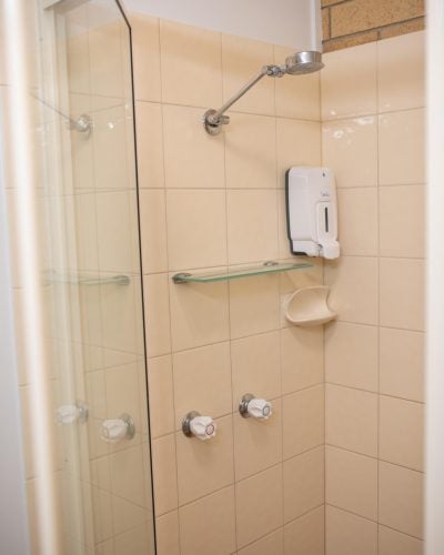 Clean shower enclosure in the King Premium Room